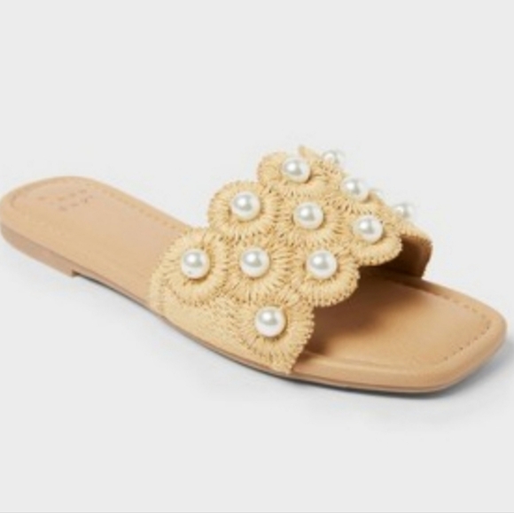 a new day Shoes - A New Day Delaney Pearl Embellishments Rafia Sandal In Tan Size Woman's 9.5